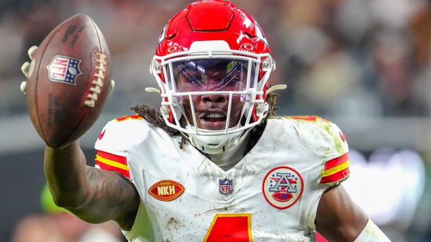 Former SMU receiver Rashee Rice celebrates a score against the Raiders